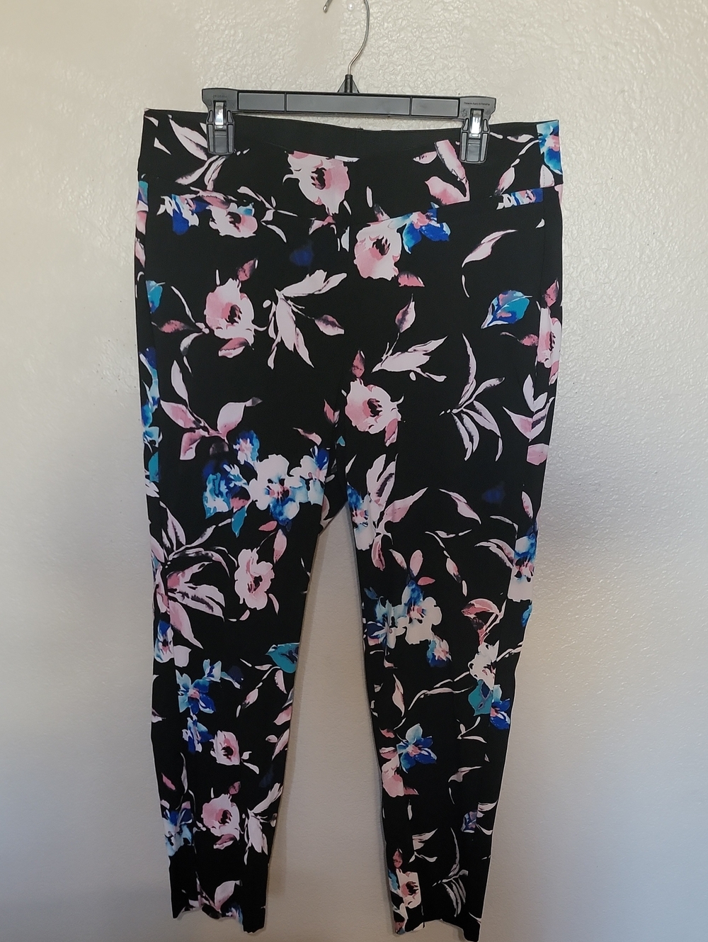 Lane Bryant Black Ponte Leggings with Pink & Blue Floral Print